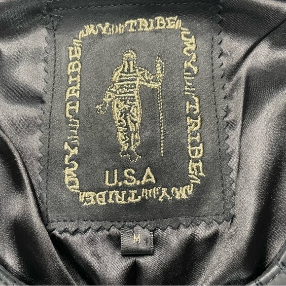 My Tribe Embroidered Leather Zip Front Sleeveless Vest in Black Womens Medium - Picture 10 of 13